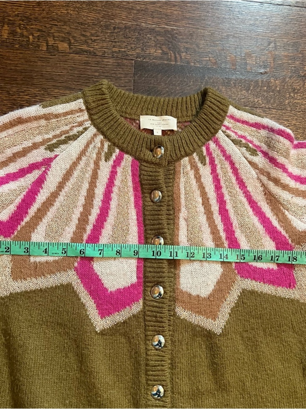 La Maille Suzane green with pattern cardigan sweater size large - Picture 6 of 11